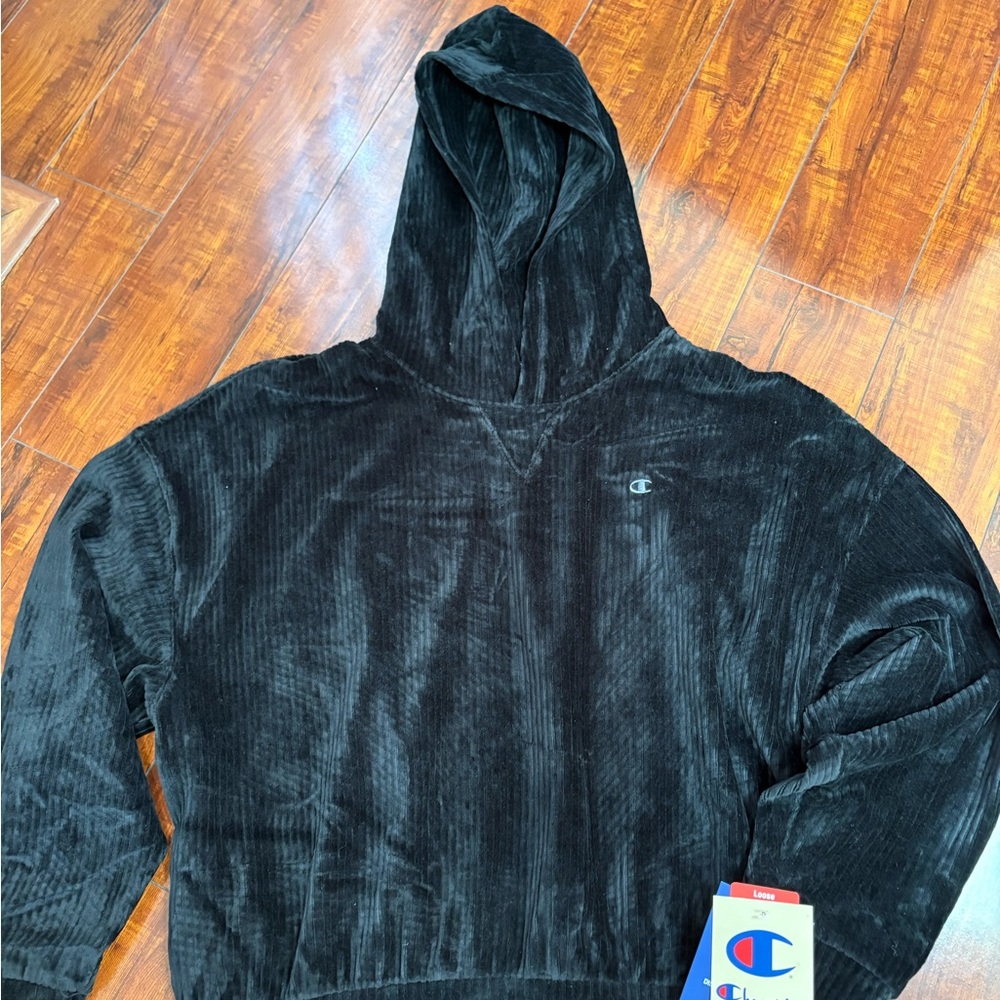 Champion Black Velour Pullover Hoodie